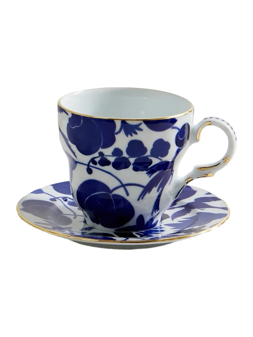 La DoubleJ Gold-plated Porcelain Teacup And Saucer Set - Blue