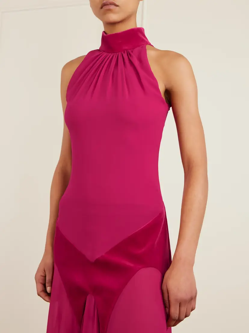Alexander McQueen Cotton Velvet-trimmed Gathered Silk-georgette Turtleneck Gown | Thumbnail 5