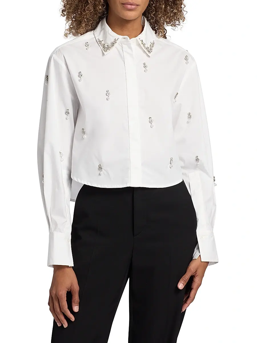 Simkhai Women's Renata Embellished Crop Shirt | Thumbnail 3 Simkhai Women's Renata Embellished Crop Shirt | Thumbnail 3