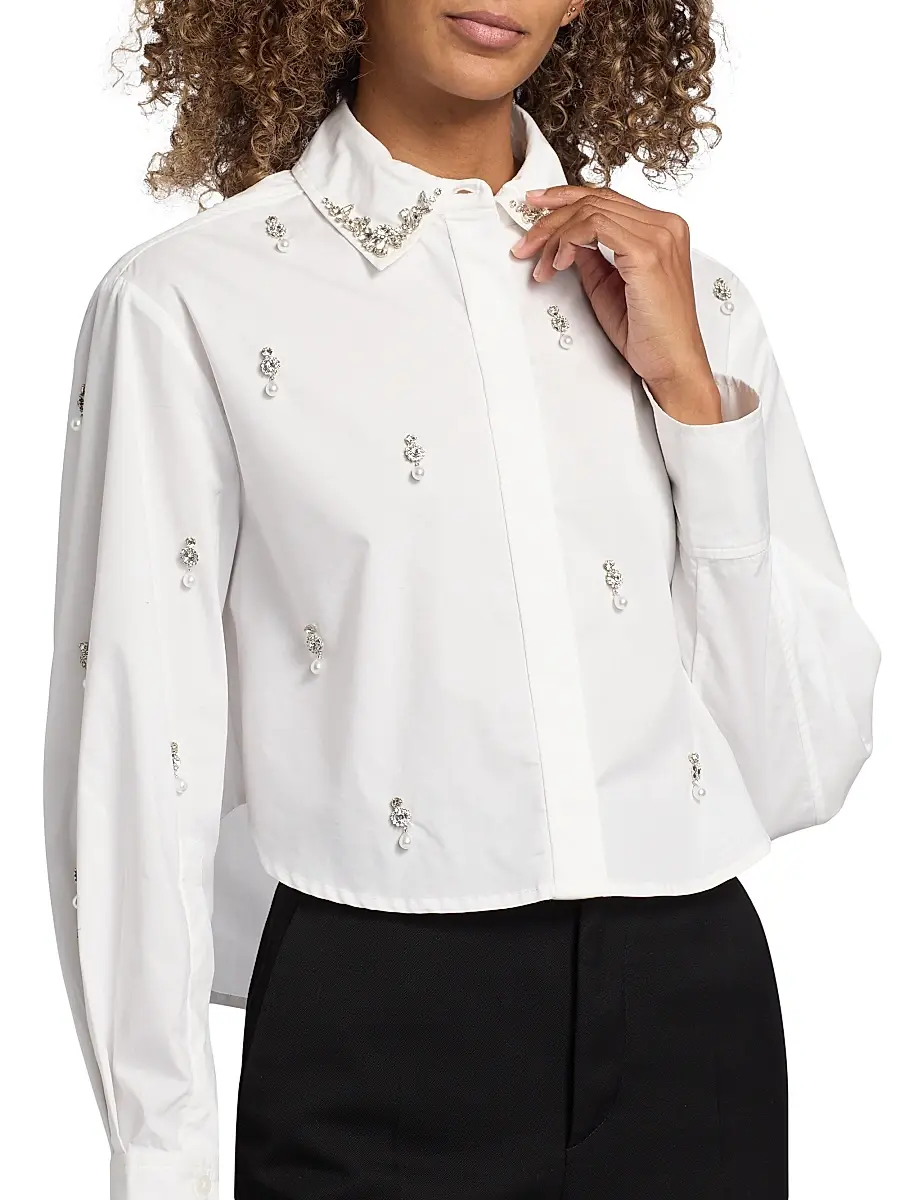 Simkhai Women's Renata Embellished Crop Shirt | Thumbnail 6 Simkhai Women's Renata Embellished Crop Shirt | Thumbnail 6