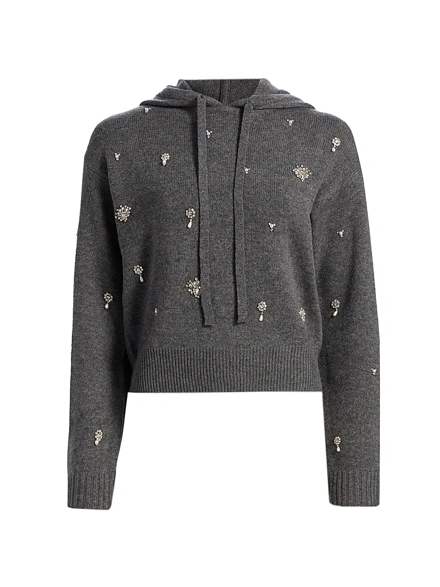 SIMKHAI Women's Karmen Crystal-Embellished Wool-Blend Hooded Top - Charcoal Grey | Image 1 SIMKHAI Women's Karmen Crystal-Embellished Wool-Blend Hooded Top - Charcoal Grey | Image 1
