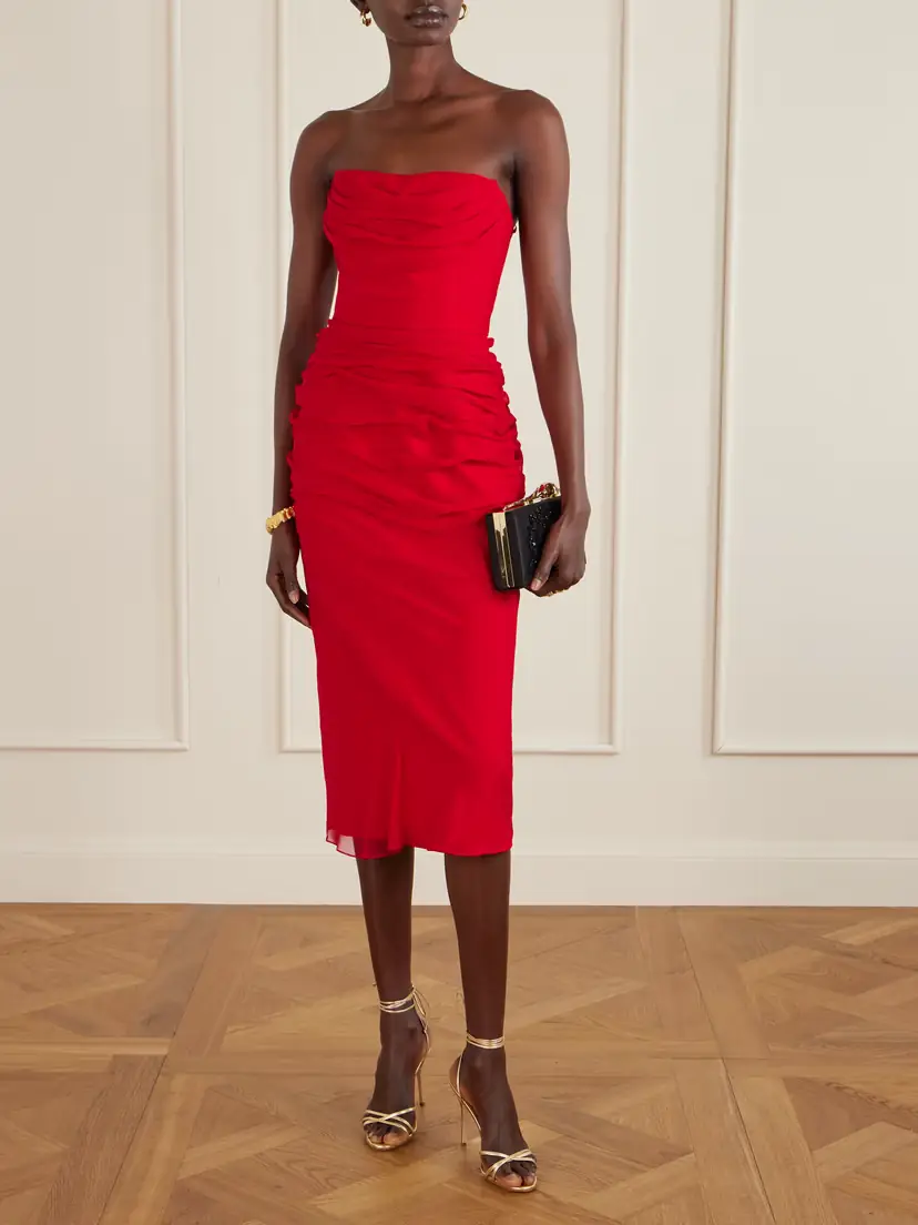 Carolina Herrera Strapless Draped Silk-chiffon Midi Dress | Thumbnail 2