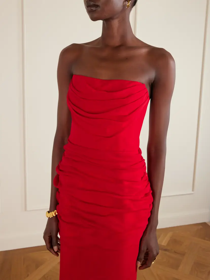 Carolina Herrera Strapless Draped Silk-chiffon Midi Dress | Thumbnail 3