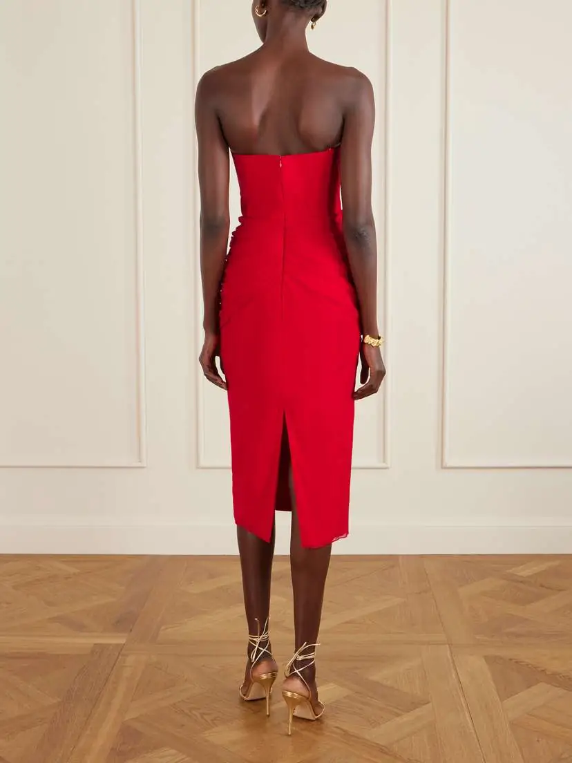 Carolina Herrera Strapless Draped Silk-chiffon Midi Dress | Thumbnail 4