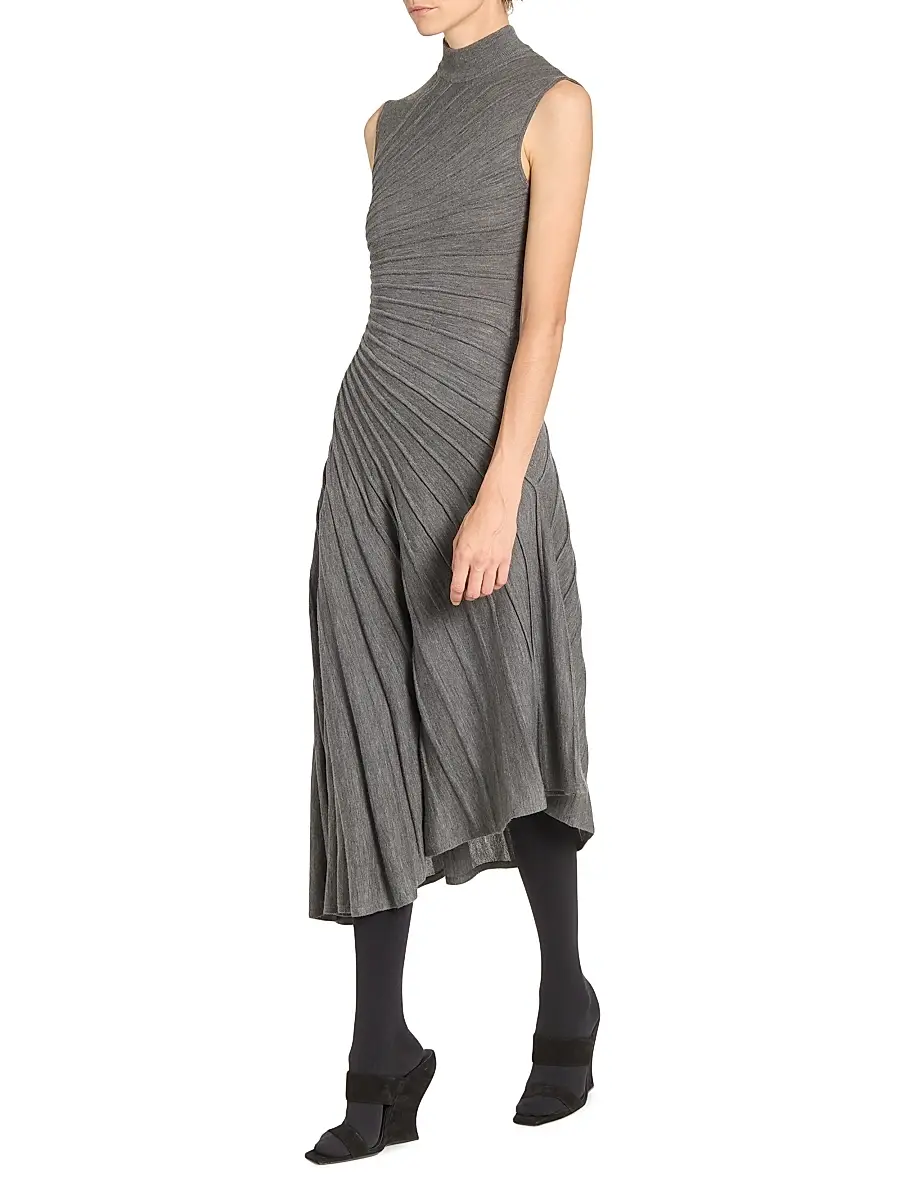Alaïa Women's Ray Sleeveless Wool A-Line Midi-Dress | Thumbnail 2 Alaïa Women's Ray Sleeveless Wool A-Line Midi-Dress | Thumbnail 2