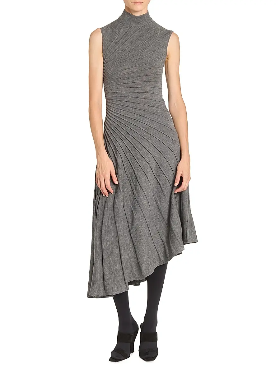 Alaïa Women's Ray Sleeveless Wool A-Line Midi-Dress | Thumbnail 3 Alaïa Women's Ray Sleeveless Wool A-Line Midi-Dress | Thumbnail 3