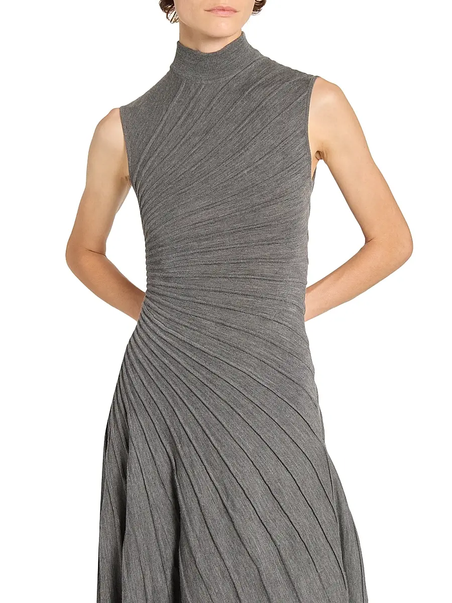 Alaïa Women's Ray Sleeveless Wool A-Line Midi-Dress | Thumbnail 6 Alaïa Women's Ray Sleeveless Wool A-Line Midi-Dress | Thumbnail 6