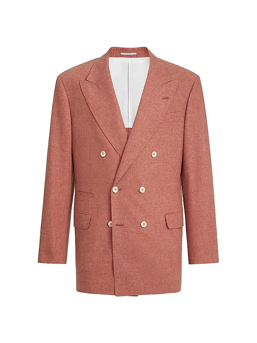 Brunello Cucinelli Men's Virgin Wool, Cotton and Silk Mouliné One and a Half Breasted Tailor Blazer - Orange | Thumbnail 2 Brunello Cucinelli Men's Virgin Wool, Cotton and Silk Mouliné One and a Half Breasted Tailor Blazer - Orange | Thumbnail 2