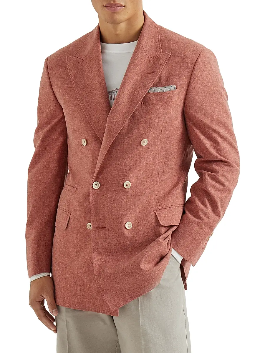 Brunello Cucinelli Men's Virgin Wool, Cotton and Silk Mouliné One and a Half Breasted Tailor Blazer - Orange | Image 1 Brunello Cucinelli Men's Virgin Wool, Cotton and Silk Mouliné One and a Half Breasted Tailor Blazer - Orange | Image 1