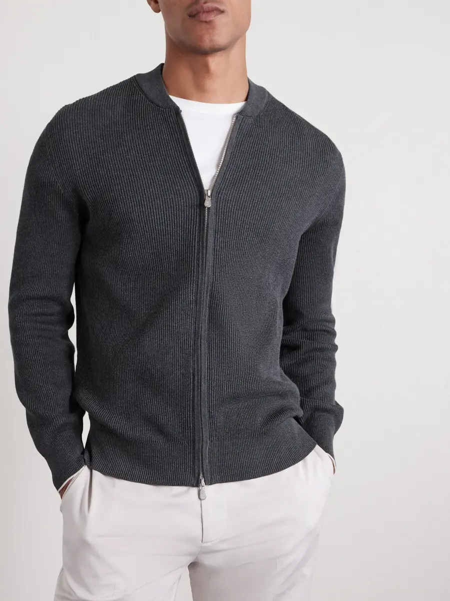 Brunello Cucinelli Ribbed Cotton Zip-Up Sweater - Men | Thumbnail 3 Brunello Cucinelli Ribbed Cotton Zip-Up Sweater - Men | Thumbnail 3