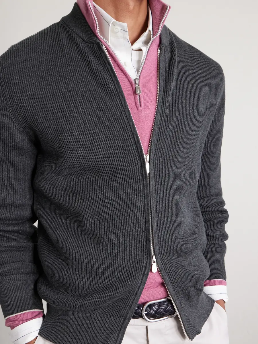 Brunello Cucinelli Ribbed Cotton Zip-Up Sweater - Men | Thumbnail 5 Brunello Cucinelli Ribbed Cotton Zip-Up Sweater - Men | Thumbnail 5