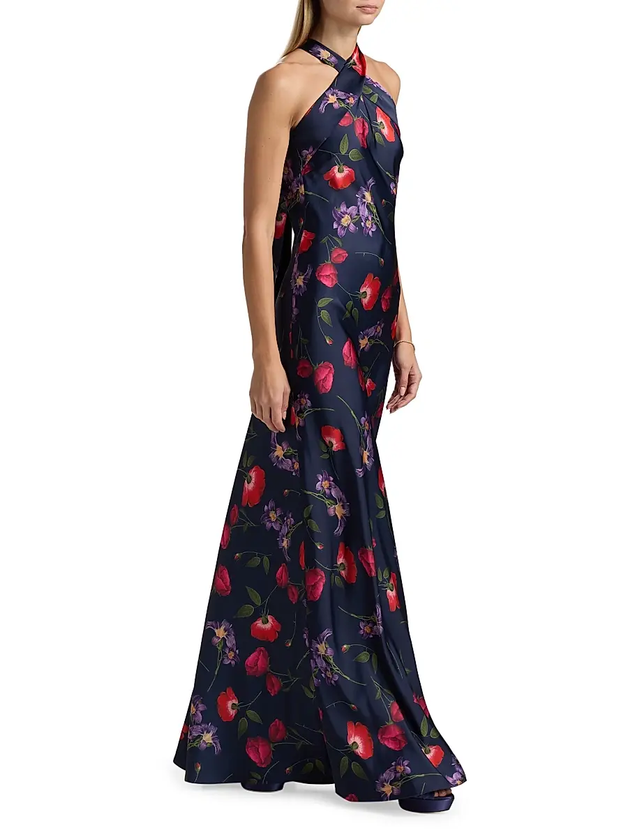 SACHIN & BABI Women's Laurant Floral Satin-Crepe Halterneck Gown | Thumbnail 2 SACHIN & BABI Women's Laurant Floral Satin-Crepe Halterneck Gown | Thumbnail 2