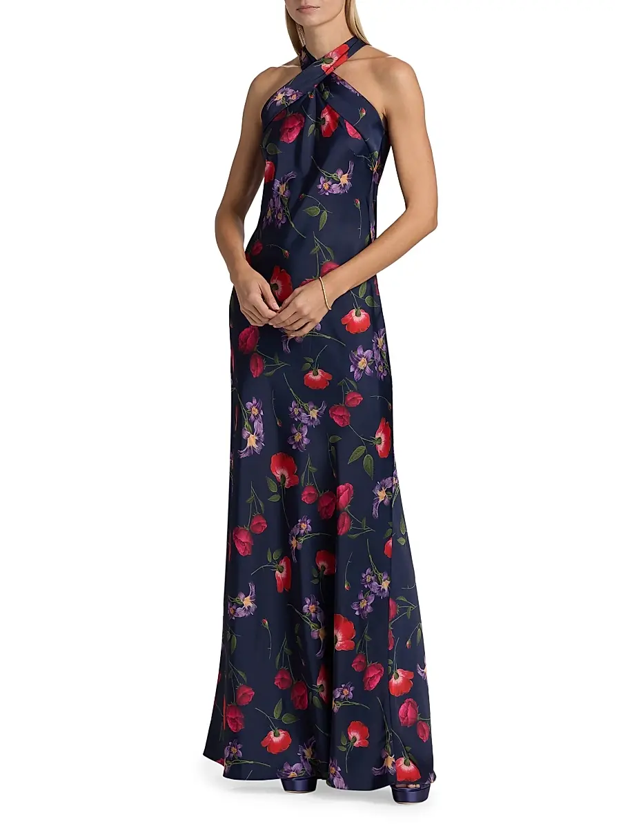 SACHIN & BABI Women's Laurant Floral Satin-Crepe Halterneck Gown | Thumbnail 3 SACHIN & BABI Women's Laurant Floral Satin-Crepe Halterneck Gown | Thumbnail 3