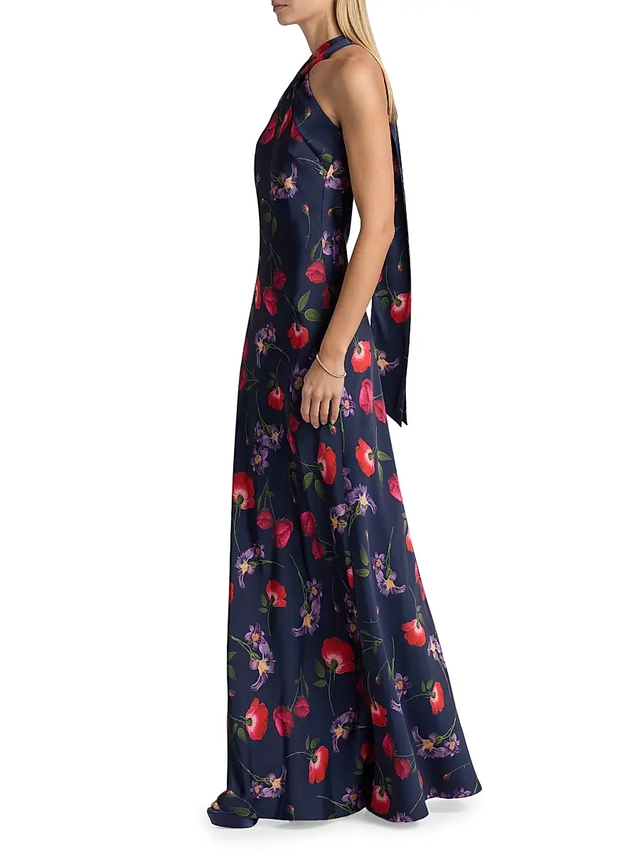 SACHIN & BABI Women's Laurant Floral Satin-Crepe Halterneck Gown | Thumbnail 4 SACHIN & BABI Women's Laurant Floral Satin-Crepe Halterneck Gown | Thumbnail 4