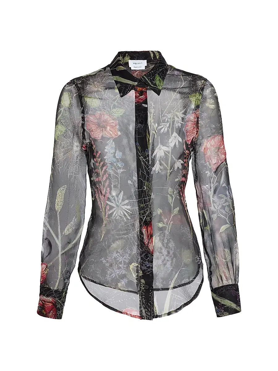 Alexander McQueen Women's Floral Web Silk Shirt
