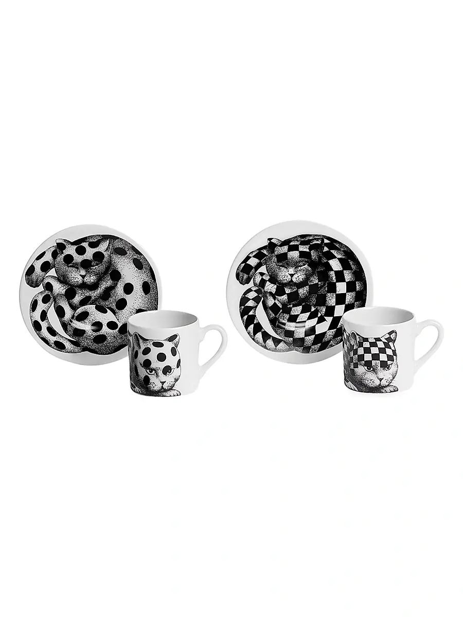 FORNASETTI High Fidelity Starry 2-Piece Coffee Mug & Saucer Set - Black White | Thumbnail 4 FORNASETTI High Fidelity Starry 2-Piece Coffee Mug & Saucer Set - Black White | Thumbnail 4