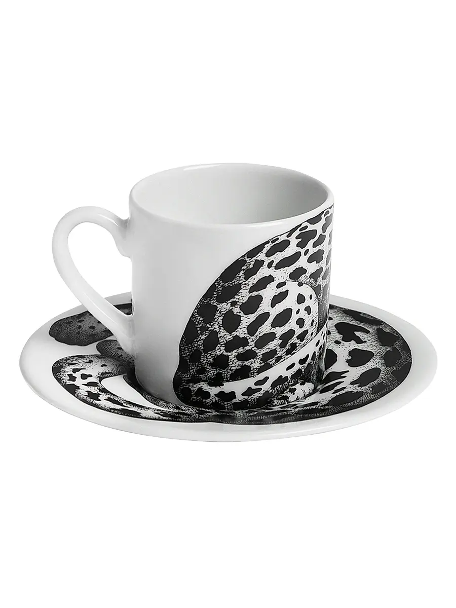 FORNASETTI High Fidelity Leopard Print Coffee Mug & Saucer - Black White | Thumbnail 2 FORNASETTI High Fidelity Leopard Print Coffee Mug & Saucer - Black White | Thumbnail 2