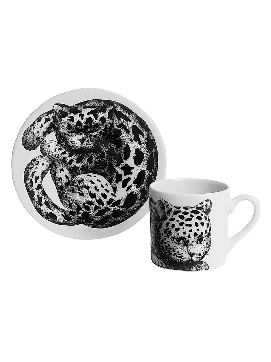 FORNASETTI High Fidelity Leopard Print Coffee Mug & Saucer - Black White | Thumbnail 4 FORNASETTI High Fidelity Leopard Print Coffee Mug & Saucer - Black White | Thumbnail 4