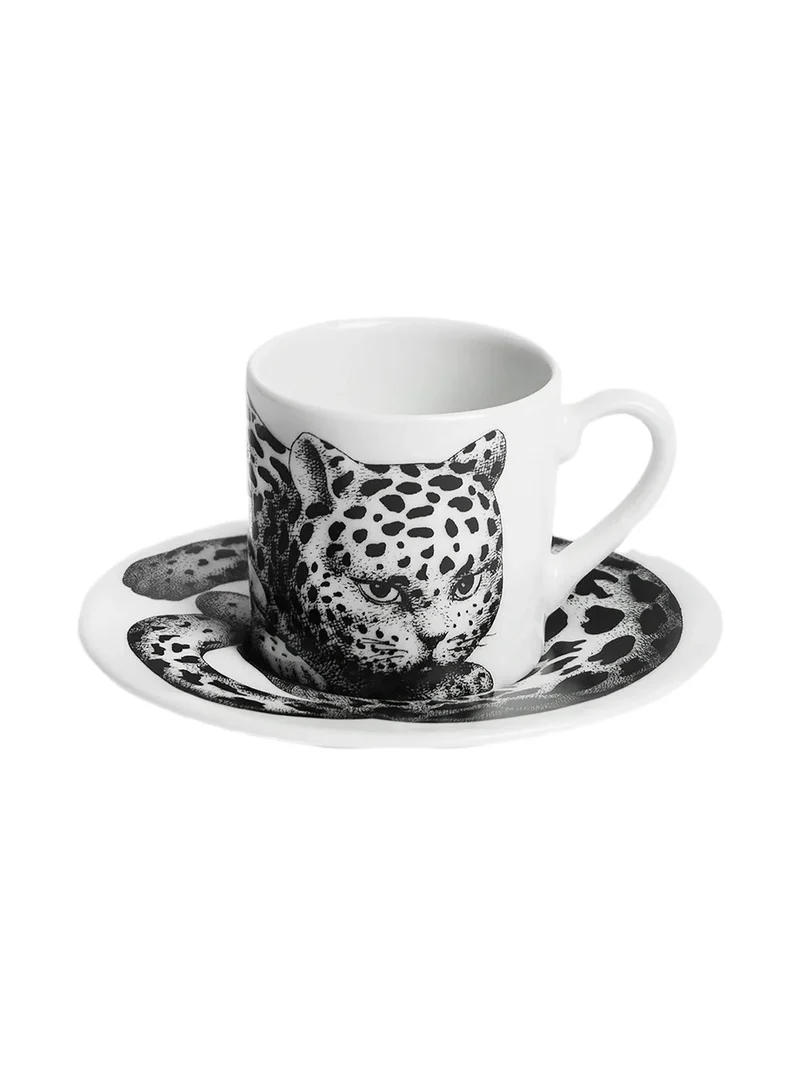 FORNASETTI High Fidelity Leopard Print Coffee Mug & Saucer - Black White