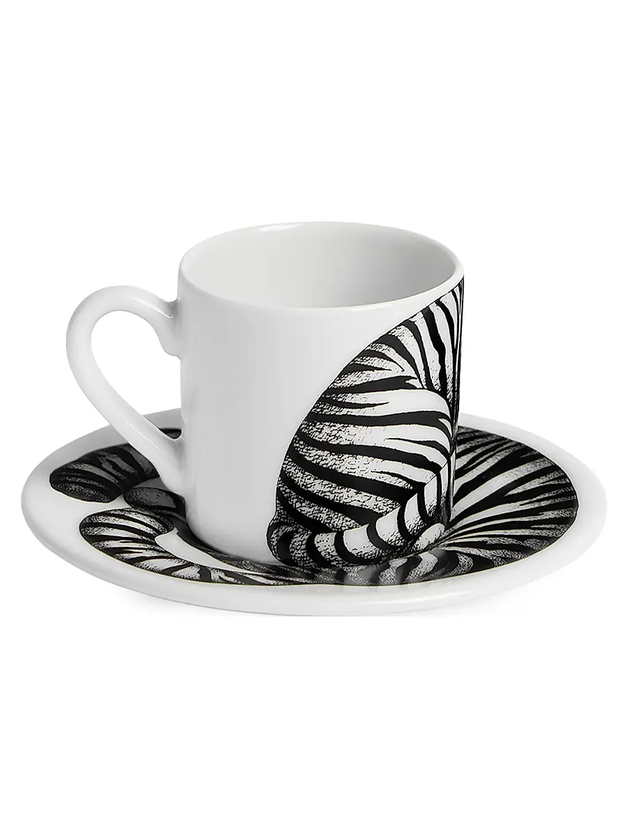 FORNASETTI High Fidelity Tiger Print Coffee Mug & Saucer - Black White | Thumbnail 2 FORNASETTI High Fidelity Tiger Print Coffee Mug & Saucer - Black White | Thumbnail 2