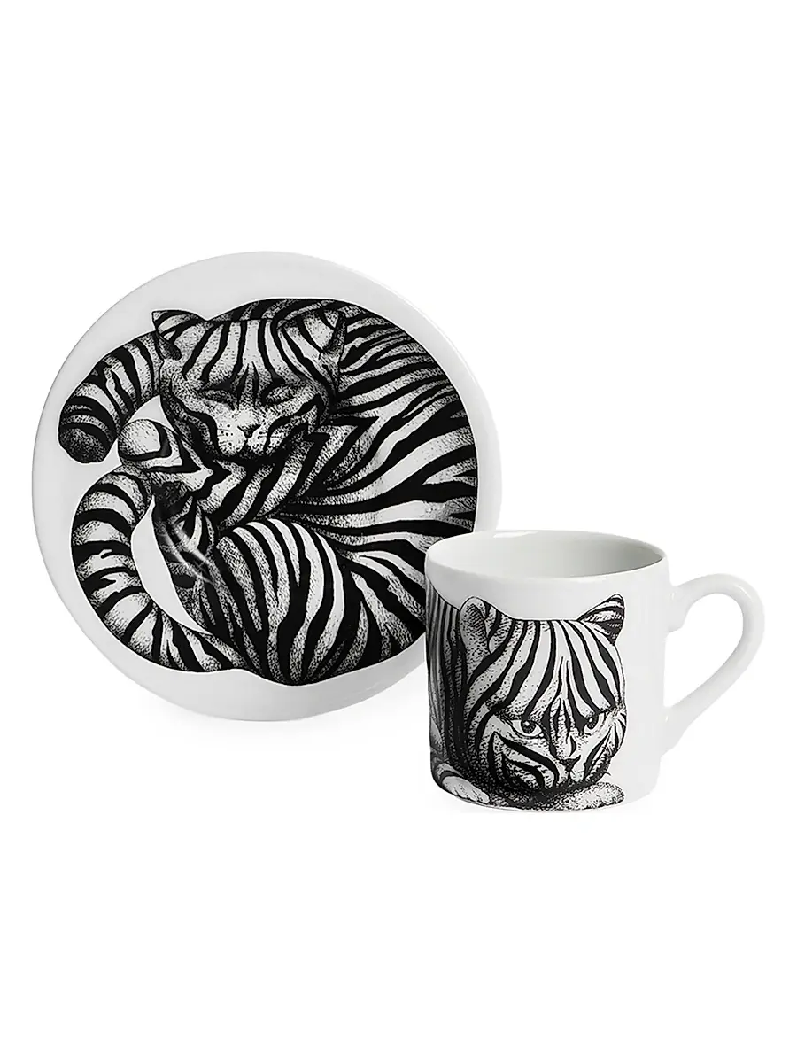 FORNASETTI High Fidelity Tiger Print Coffee Mug & Saucer - Black White | Thumbnail 4 FORNASETTI High Fidelity Tiger Print Coffee Mug & Saucer - Black White | Thumbnail 4