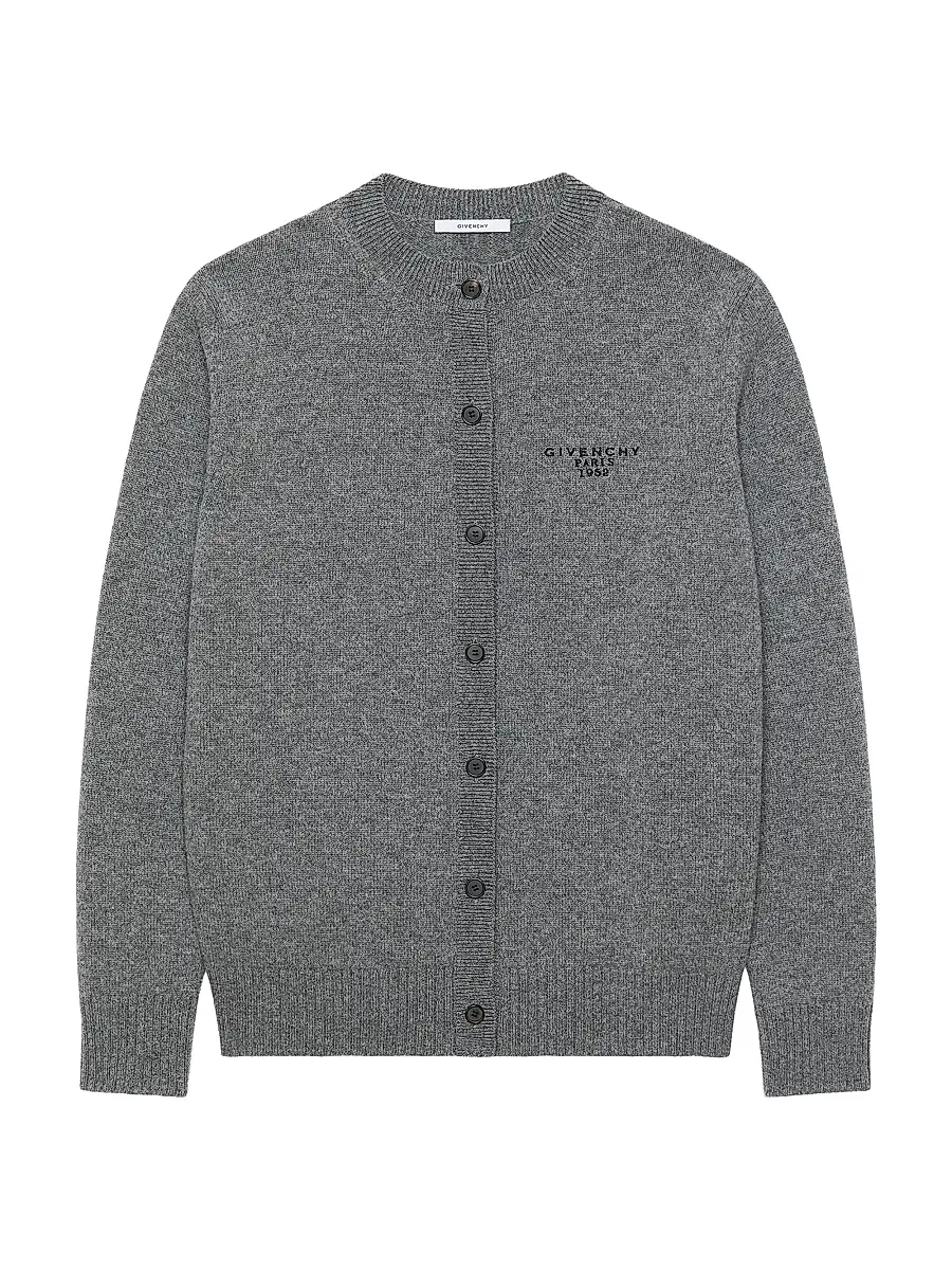 Givenchy Women's Cardigan in Wool and Cashmere with Paris 1952 - Slate Blend | Image 1 Givenchy Women's Cardigan in Wool and Cashmere with Paris 1952 - Slate Blend | Image 1