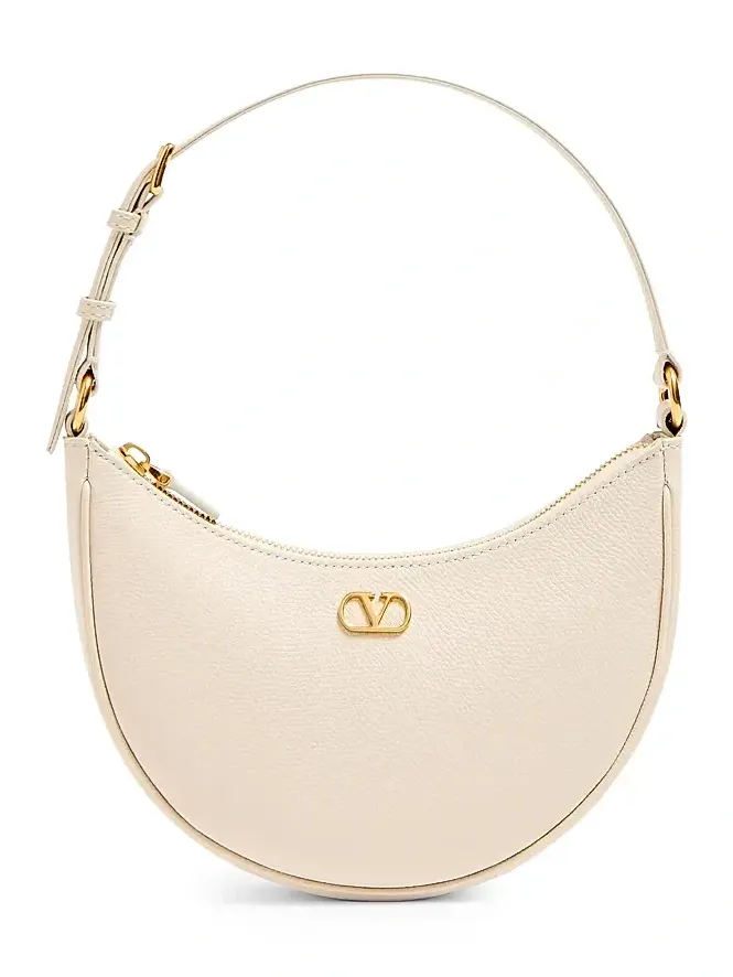Women's VLogo Signature Mini Hobo Shoulder Bag in Grainy Calfskin - Light Ivory Women's VLogo Signature Mini Hobo Shoulder Bag in Grainy Calfskin - Light Ivory