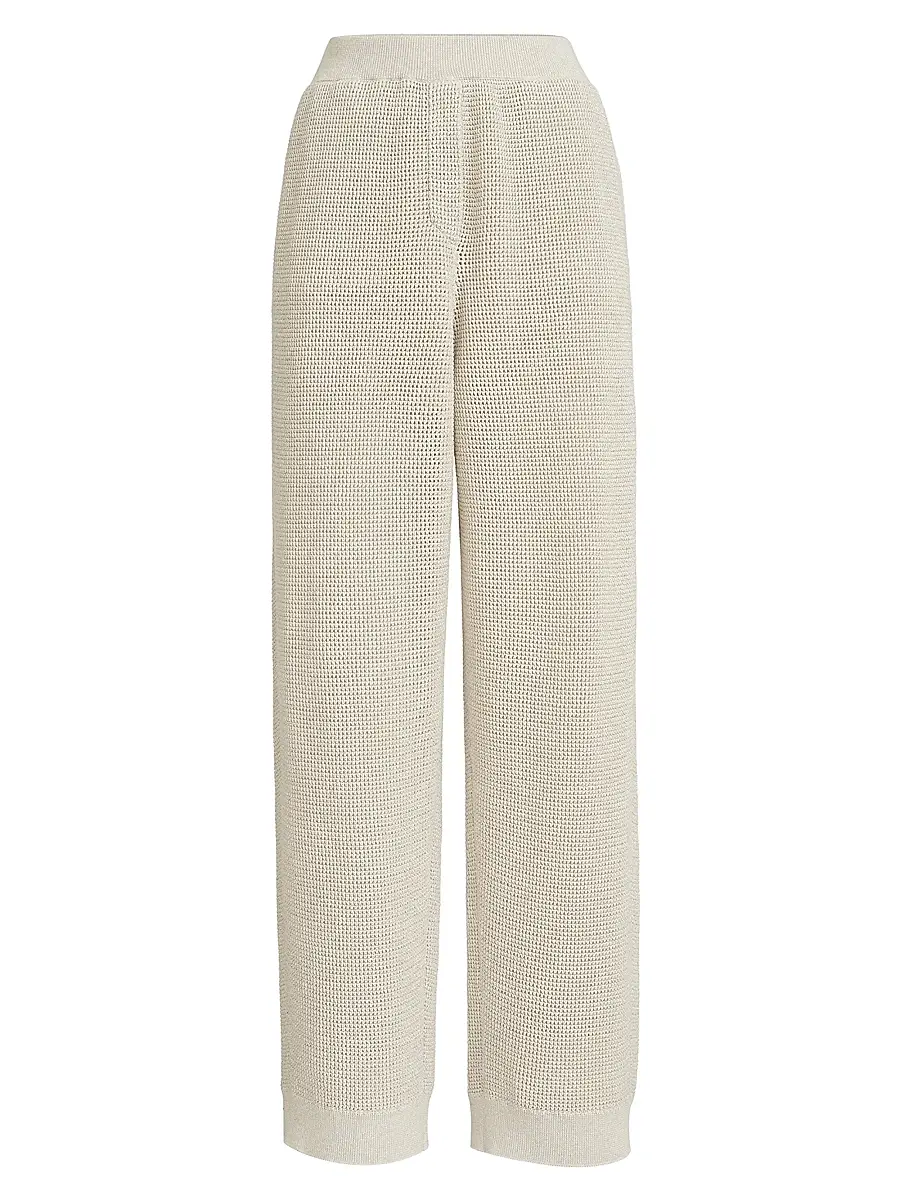Brunello Cucinelli Women's Cotton Sparkling Net Knit Trousers - Oat | Image 1 Brunello Cucinelli Women's Cotton Sparkling Net Knit Trousers - Oat | Image 1