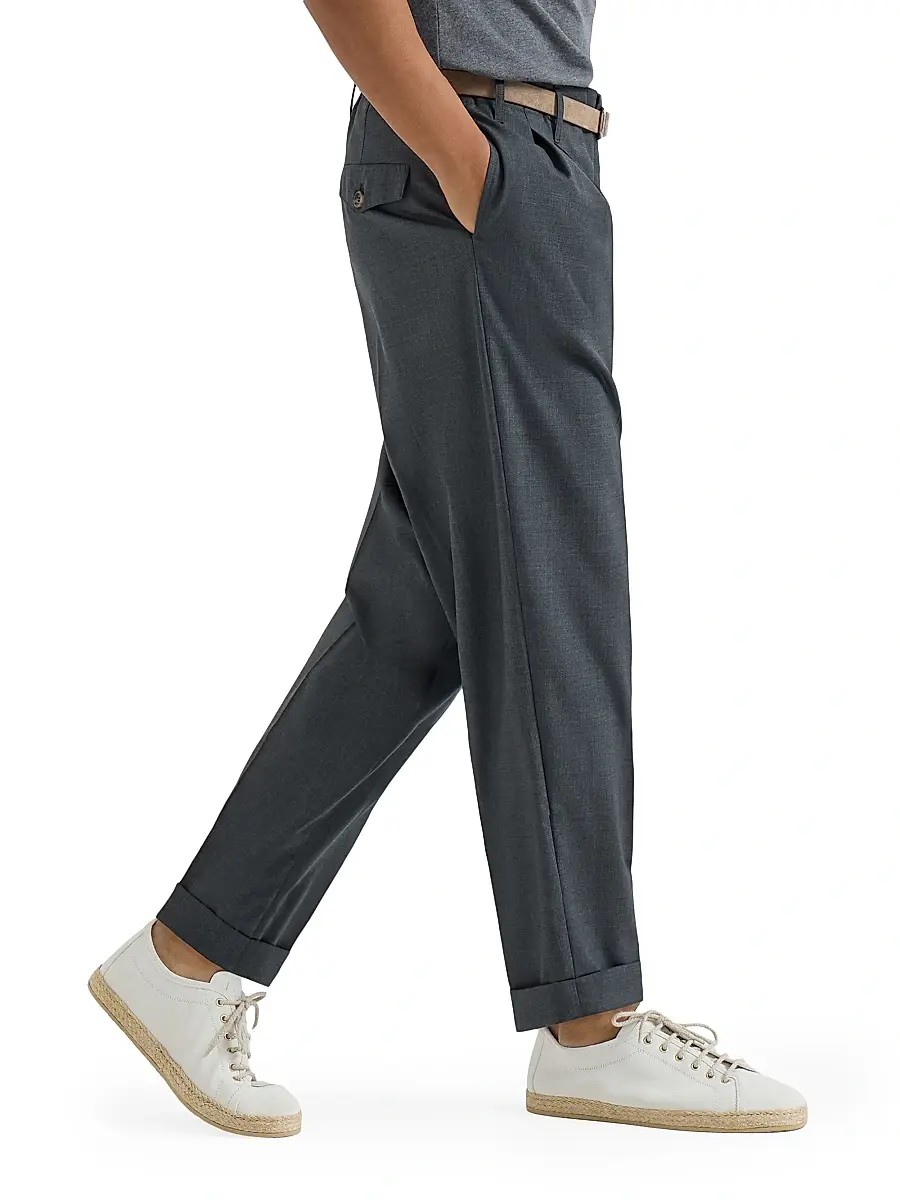 Brunello Cucinelli Men's Virgin Wool Fresco Trousers with Double Pleats | Thumbnail 3 Brunello Cucinelli Men's Virgin Wool Fresco Trousers with Double Pleats | Thumbnail 3