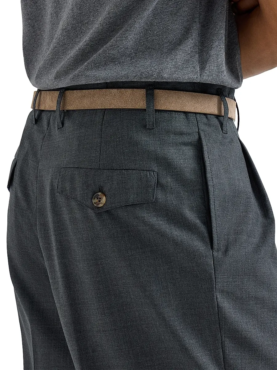 Brunello Cucinelli Men's Virgin Wool Fresco Trousers with Double Pleats | Thumbnail 5 Brunello Cucinelli Men's Virgin Wool Fresco Trousers with Double Pleats | Thumbnail 5