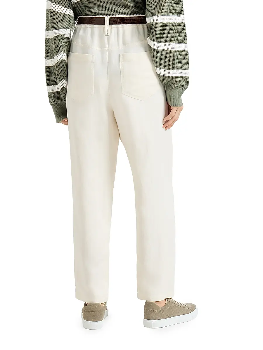 Brunello Cucinelli Women's Viscose and Linen Fluid Twill Baggy Trousers with Monili | Thumbnail 3 Brunello Cucinelli Women's Viscose and Linen Fluid Twill Baggy Trousers with Monili | Thumbnail 3