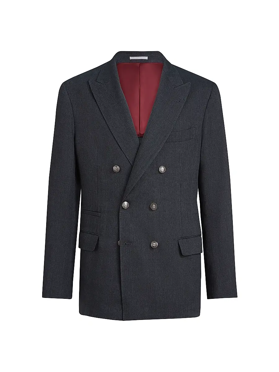 Brunello Cucinelli Men's Chevron One and a Half Breasted Deconstructed Blazer with Metal Buttons | Thumbnail 2 Brunello Cucinelli Men's Chevron One and a Half Breasted Deconstructed Blazer with Metal Buttons | Thumbnail 2