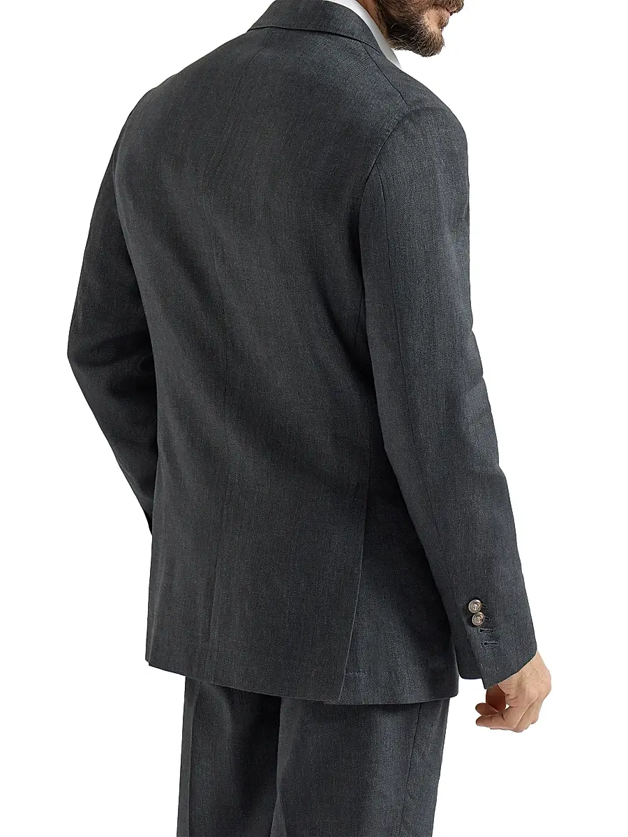 Brunello Cucinelli Men's Chevron One and a Half Breasted Deconstructed Blazer with Metal Buttons | Thumbnail 3 Brunello Cucinelli Men's Chevron One and a Half Breasted Deconstructed Blazer with Metal Buttons | Thumbnail 3