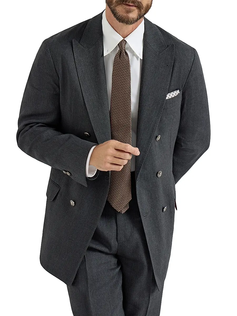 Brunello Cucinelli Men's Chevron One and a Half Breasted Deconstructed Blazer with Metal Buttons | Thumbnail 5 Brunello Cucinelli Men's Chevron One and a Half Breasted Deconstructed Blazer with Metal Buttons | Thumbnail 5