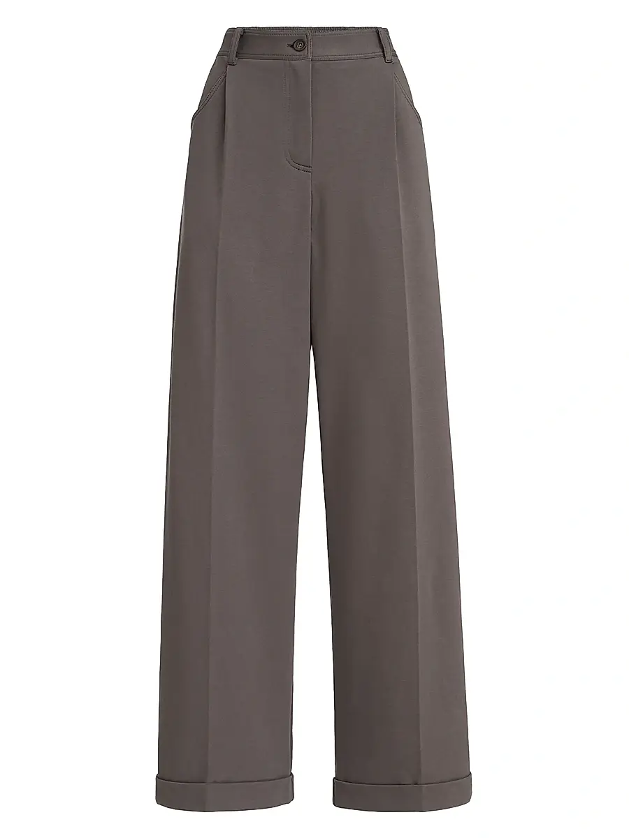 Brunello Cucinelli Women's Stretch Cotton Lightweight French Terry Wide Track Trousers - Brown | Image 1 Brunello Cucinelli Women's Stretch Cotton Lightweight French Terry Wide Track Trousers - Brown | Image 1