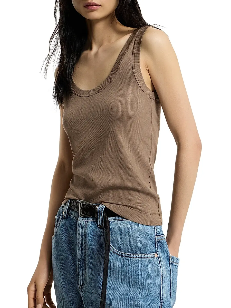 Brunello Cucinelli Women's Stretch Cotton Ribbed Jersey Top with Monili | Thumbnail 4 Brunello Cucinelli Women's Stretch Cotton Ribbed Jersey Top with Monili | Thumbnail 4