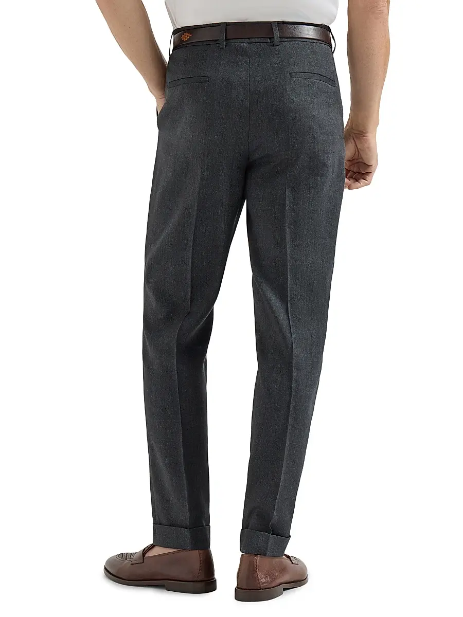 Brunello Cucinelli Men's Linen and Virgin Wool Chevron Trousers with Pleats | Thumbnail 3 Brunello Cucinelli Men's Linen and Virgin Wool Chevron Trousers with Pleats | Thumbnail 3