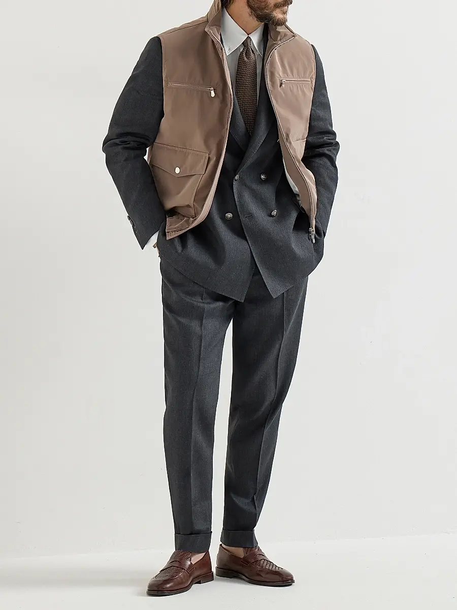 Brunello Cucinelli Men's Linen and Virgin Wool Chevron Trousers with Pleats | Thumbnail 6 Brunello Cucinelli Men's Linen and Virgin Wool Chevron Trousers with Pleats | Thumbnail 6