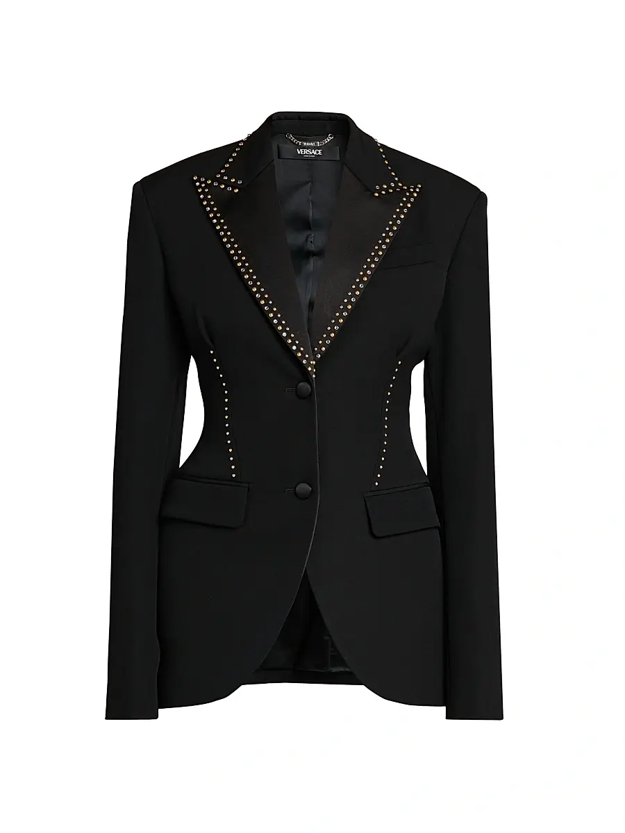 Versace Women's Grain Di Poudre Embellished Blazer - Black | Image 1 Versace Women's Grain Di Poudre Embellished Blazer - Black | Image 1