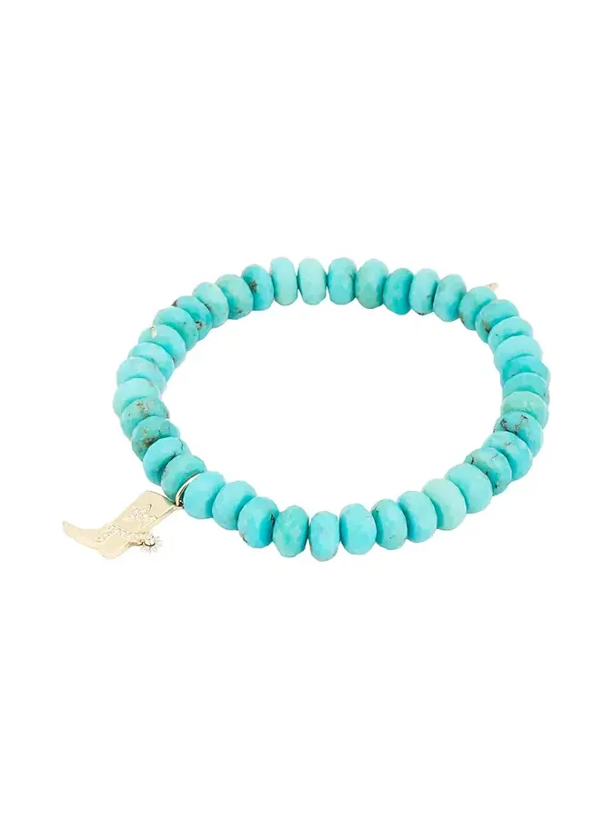 Sydney Evan Cowboy Boot Charm Turquoise Rondelle Bracelet
