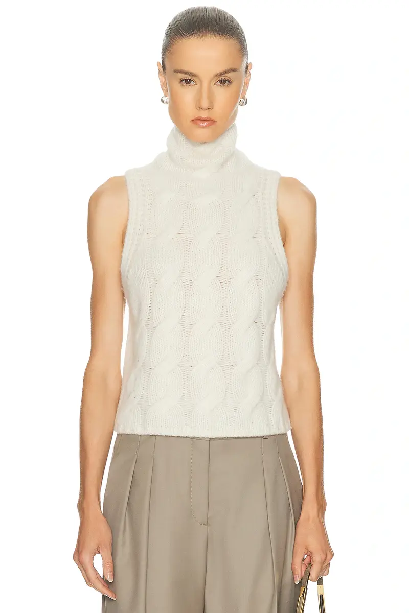 Sablyn Salvia Sleeveless Cable Turtleneck Sweater