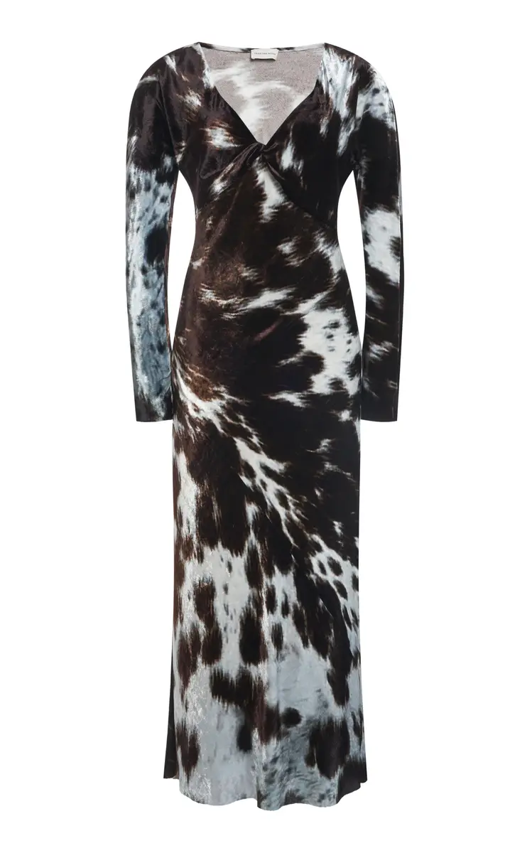 Dries Van Noten Duska Cow-Printed Silk-Velvet Midi Dress | Thumbnail 4