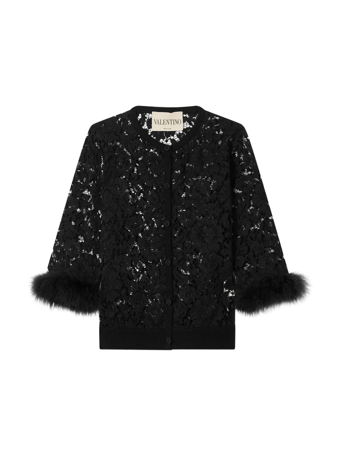 Valentino Garavani Feather-trimmed Cotton Corded Lace Cardigan