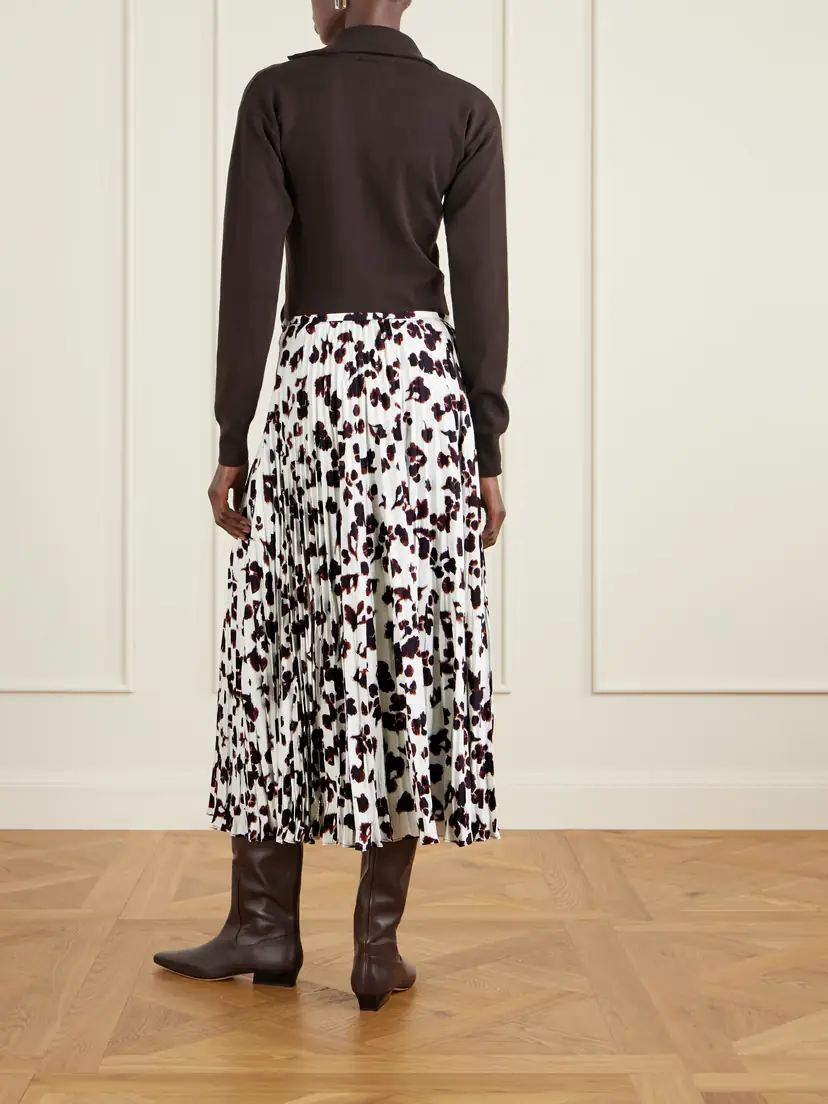 Proenza Schouler White Label Runa Pleated Printed Twill Midi Skirt | Thumbnail 4 Proenza Schouler White Label Runa Pleated Printed Twill Midi Skirt | Thumbnail 4