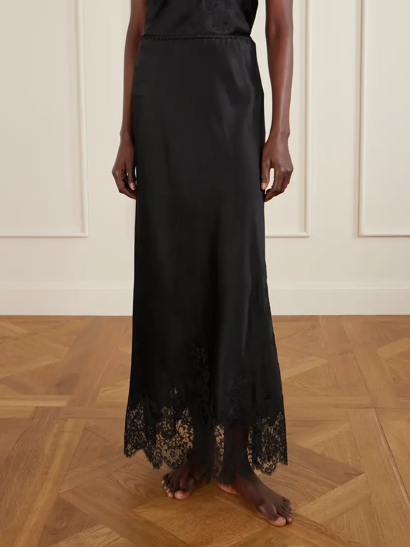 Carine Gilson Lace-trimmed Silk-satin Midi Skirt | Thumbnail 2 Carine Gilson Lace-trimmed Silk-satin Midi Skirt | Thumbnail 2
