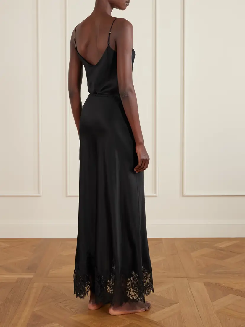 Carine Gilson Lace-trimmed Silk-satin Midi Skirt | Thumbnail 4 Carine Gilson Lace-trimmed Silk-satin Midi Skirt | Thumbnail 4