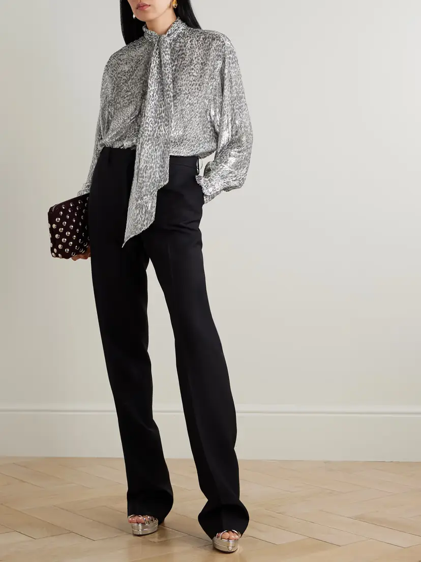 Stella McCartney Tie-neck Metallic Fil Coupé Blouse | Thumbnail 2