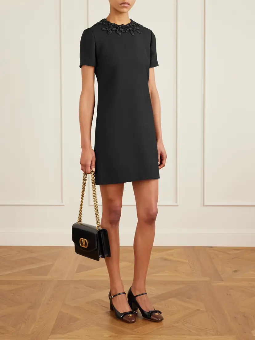 Valentino Garavani Embellished Silk-trimmed Wool And Silk-blend Crepe Mini Dress | Thumbnail 2 Valentino Garavani Embellished Silk-trimmed Wool And Silk-blend Crepe Mini Dress | Thumbnail 2