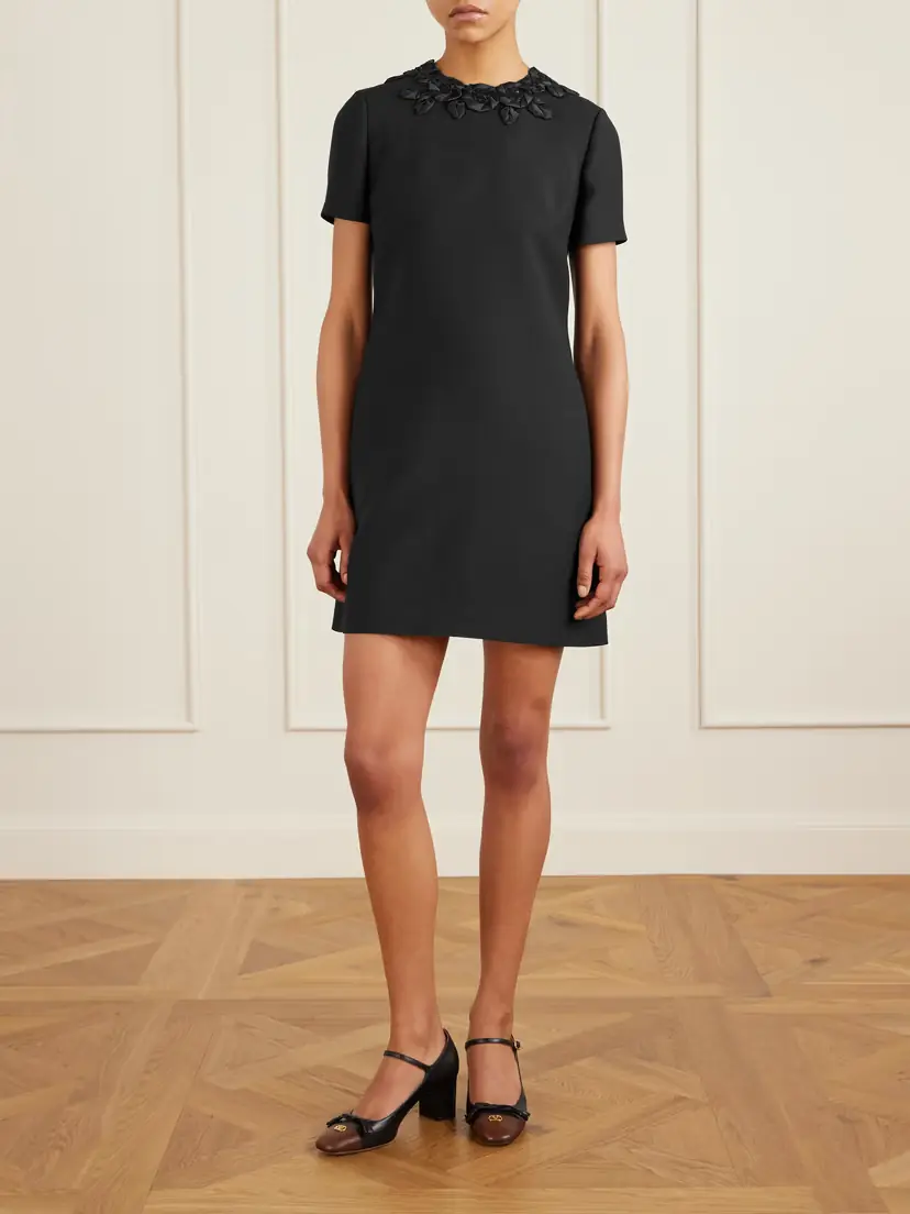 Valentino Garavani Embellished Silk-trimmed Wool And Silk-blend Crepe Mini Dress | Thumbnail 3 Valentino Garavani Embellished Silk-trimmed Wool And Silk-blend Crepe Mini Dress | Thumbnail 3