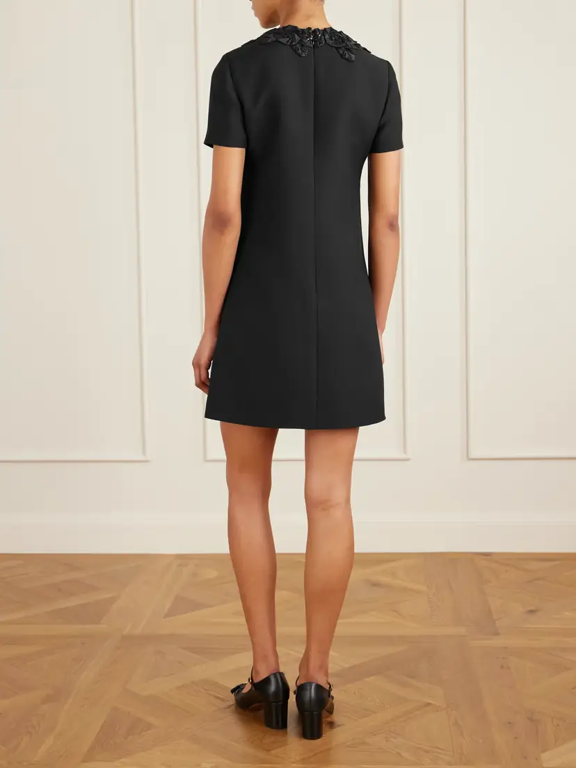 Valentino Garavani Embellished Silk-trimmed Wool And Silk-blend Crepe Mini Dress | Thumbnail 4 Valentino Garavani Embellished Silk-trimmed Wool And Silk-blend Crepe Mini Dress | Thumbnail 4